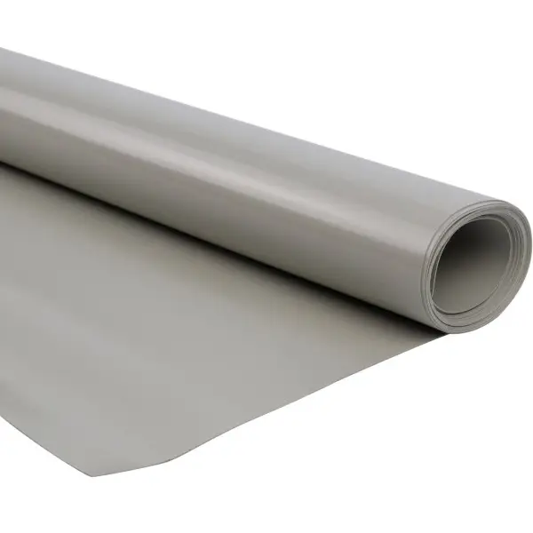 Roll of light gray vinyl sheet partially unrolled on a white background.